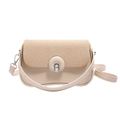 Borsa a tracolla beige in pelle intrecciata con fibbia in argento e tracolla sottile - Cachi