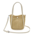 Sac seau tissé de style français en paille naturelle avec anses et bandoulière en cuir - Blanc
