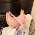 Pink minimalist crescent moon shoulder bag in smooth PU leather with gold hardware - Pink