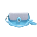 Borsa a tracolla in pelle blu e twill bianco sporco con chiusura a ferro di cavallo - Blu
