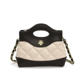 Quilted mini bag in black and white leather with a golden floral clasp and chain strap - Black & White
