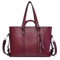 Grande borsa shopper bordeaux retrò in pelle martellata con tracolla regolabile - Borgogna