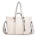 Grande borsa tote beige in pelle con strisce verticali e tracolla regolabile - Bianco