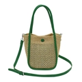 Sac à main tissé artisanal avec bordure en cuir vert herbe et bandoulière réglable - Vert