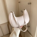 Minimalist white moon-shaped hobo bag in matte synthetic leather with gold hardware - White