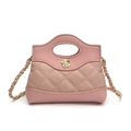Mini quilted leather crossbody bag in dusty pink with golden floral clasp and chain strap - Pink