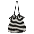 Sac fourre-tout tissé à la main avec rayures noir et blanc et bandoulière réglable - Noir