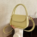 Chic lime yellow PU leather crossbody bag with top handle and gold fashion lettering - Yellow