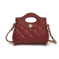 Mini quilted leather handbag in red with golden flower buckle and chain strap - Burgundy