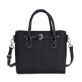 Borsa a mano nera in pelle Saffiano con manici e tracolla regolabile da donna - Nero