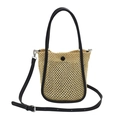 French straw bucket bag in natural beige with black leather straps and top handles - Black