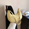 Lemon yellow crescent-shaped shoulder bag made of smooth leather with golden hardware - Yellow
