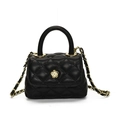 Quilted mini handbag with gold camellia clasp and chain strap for girls - Black