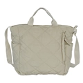 Beige quilted nylon tote bag featuring large diamond stitching and a long shoulder strap - Off White