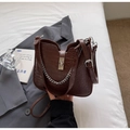 Brown crocodile embossed leather shoulder bag with chunky silver chain and twist lock - Brown