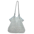 Sac cabas au crochet rayé bleu et blanc avec anses en cuir gris réglables - Bleu