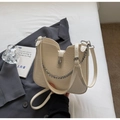 Chic beige crocodile pattern shoulder bag with silver chain and metal clasp detail - Off White