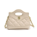 Quilted mini handbag in cream white featuring gold camellia clasp and chain strap - Off White
