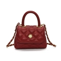 Red quilted leather mini bag for kids with golden camellia flower buckle and chain - Burgundy
