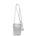 Chic silver mini bucket bag with lychee texture and knot detail crossbody strap - Silver