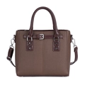 Borsa a tracolla patchwork marrone con trama intrecciata e cinturino in pelle - Marrone