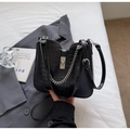 Chic black crocodile embossed leather shoulder bag with silver turn-lock and chain strap - Black