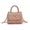 Pink mini crossbody bag with quilted faux leather and gold flower lock buckle - Pink