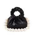 Mini bolso nube negro con asa plisada y elegante cadena de perlas decorativas - Negro