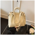 Elegant cream crocodile pattern bucket bag with handles and adjustable shoulder strap - Khaki