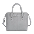 Borsa tote minimalista in tela grigio chiaro con finiture in pelle e tracolla regolabile - Grigio