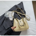 Light yellow faux crocodile shoulder bag with silver chain and metal turn-lock closure - Yellow