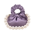 Bolso nube plisado lavanda de cuero sintético suave con correa decorativa de perlas - Morado