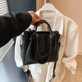 Classic black crocodile pattern tote bag with top handles and detachable shoulder strap - Black