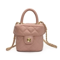Rosa gesteppte Mini-Vanity-Bag mit goldener Blumenschließe und Kettenriemen für Damen - Rosa