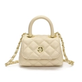 Mini beige quilted crossbody bag with gold floral clasp and chain strap for children - Off White