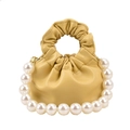 Ginger yellow ruched cloud bag featuring decorative pearl chain and soft handle - Yellow