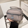 Chic light purple-grey multi-zipper handbag in premium litchi grain textured leather - Gray