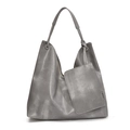 Minimalist grey PU leather tote bag with small zipper pouch and knotted metal ring detail - Light Gray