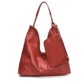 Deep red large capacity hobo shoulder bag in textured PU leather with knot detail - Red