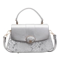 Silver snakeskin textured handbag with metallic finish and adjustable shoulder strap - Silver