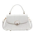 Modern white PU leather crossbody bag with snake-embossed texture and golden M logo - White