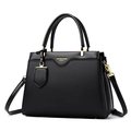 Fashionable black leather tote bag for women with gold hardware and detachable strap - Black
