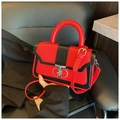 Borsa retrò in pelle rossa e nera con chiusura a T in metallo e manico superiore - Rosso