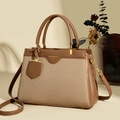 Borsa tote in ecopelle marrone e tela con logo dorato e tracolla regolabile per donna - Cachi