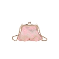Elegant pink floral jacquard evening bag with golden chain and retro sphere clasp - Pink
