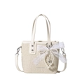 Borsa a mano in paglia bianca con fiocco in pizzo e ciondolo a cuore di perla - Bianco Sporco