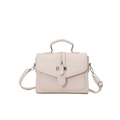 Elegante borsa beige con trama a litchi, manico superiore e tracolla regolabile - Bianco