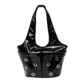 Sac sous l'aisselle noir brillant avec œillets métalliques argentés style punk - Noir