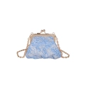 Mini light blue jacquard chain bag with floral pattern and gold metal frame closure - Blue