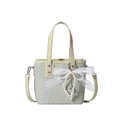 Borsa tote intrecciata verde chiaro con fiocco in pizzo bianco ed elegante ciondolo di perle - Verde